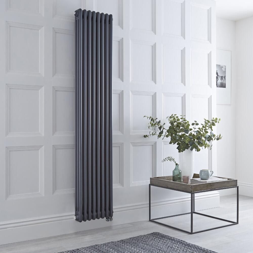 Elektrischer Gliederheizkörper (3 Säulen) Vertikal Anthrazit 1800mm x 380mm inkl. 1500W Heizelement, Auswahl an WLAN-Thermostat & Kabelabdeckung- Regent