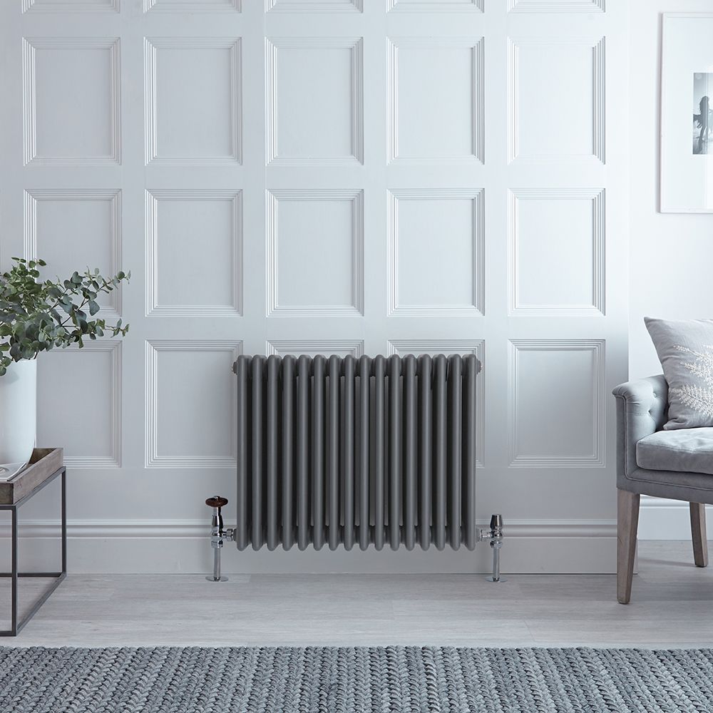 Retro-Gliederheizkörper (4-säulig), horizontal – Anthrazit – 600mm x 785mm, 1613W – Regent