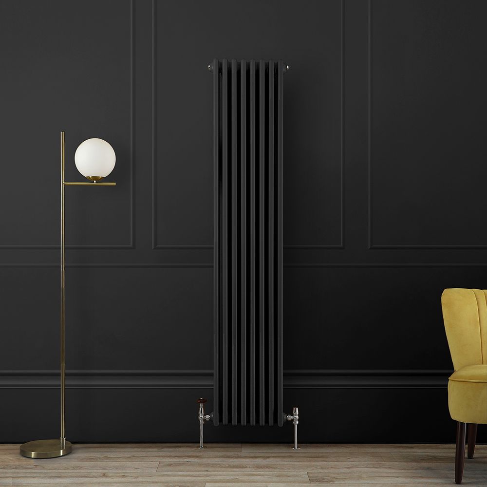 Gliederheizkörper (2-säulig), vertikal | Größe wählbar | Schwarz (Midnight Black) – Regent