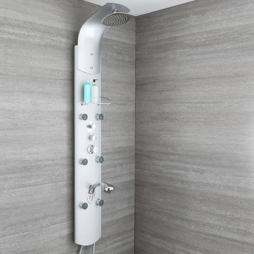 Duschpaneel mit Thermostat - mit Duschkopf, Handbrause und Körperdüsen - Chrom - Baya