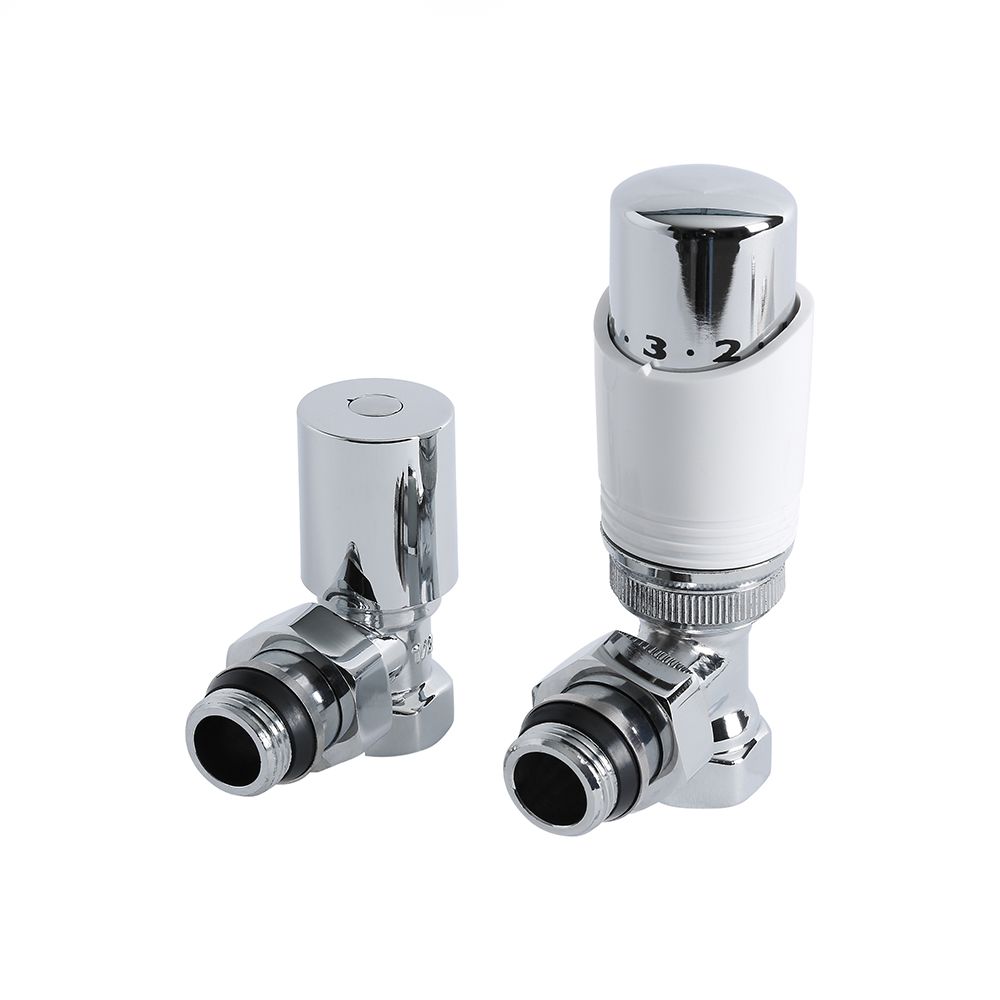 1/2" Heizkörperventilset, gewinkelt, Chrom/Weiß, thermostatisch oder manuell zur Auswahl