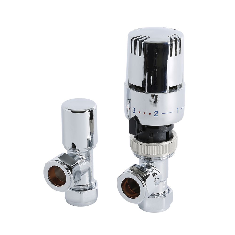 Winkelventilset mit Thermostat, Chrom,  für 15mm Kupferrohr