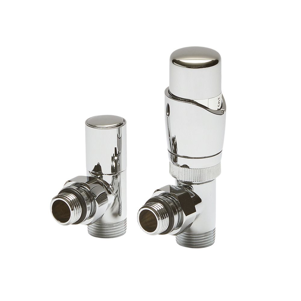 Heizkörperwinkelventil-Set Thermostatisch Chrom inkl. Multiadapter für 15mm Kupferrohre im Set