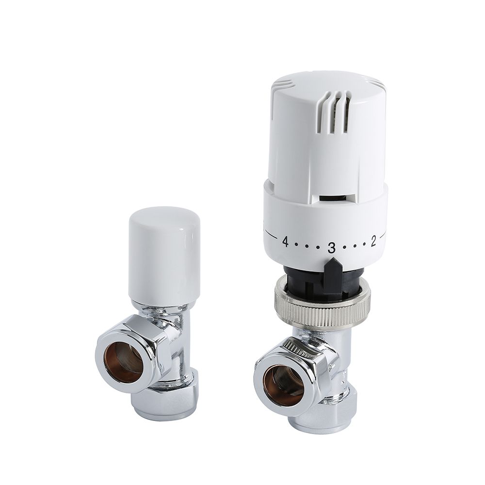 Winkelventilset mit Thermostat, Weiß, für 15mm Kupferrohr