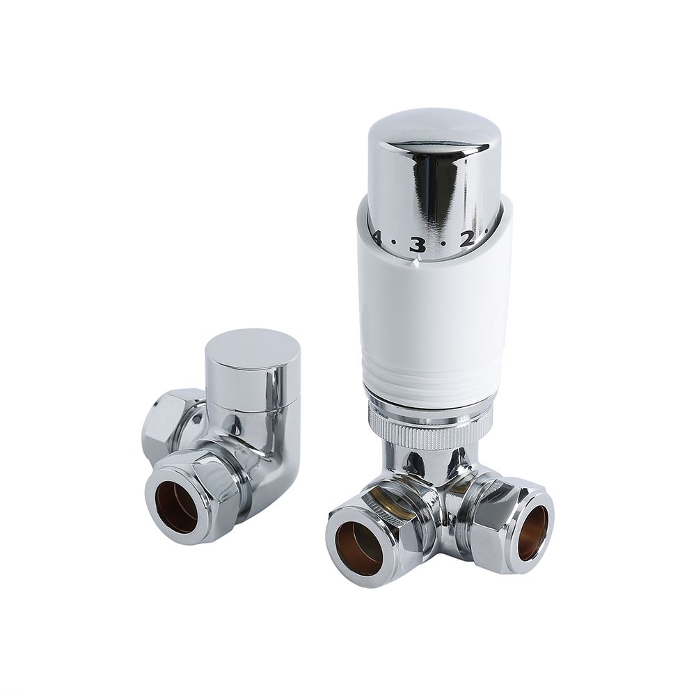 Heizkörper-Eckventilset, Thermostatisch – Chrom/Weiß