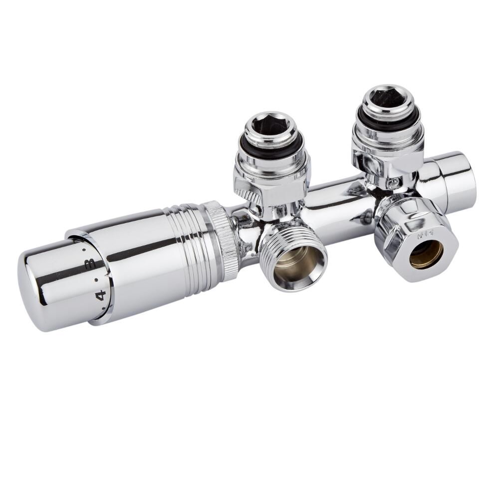 Hudson Reed - Chrom Hahnblockwinkelventil mit verchromten Thermostatkopf und wählbaren Adaptern