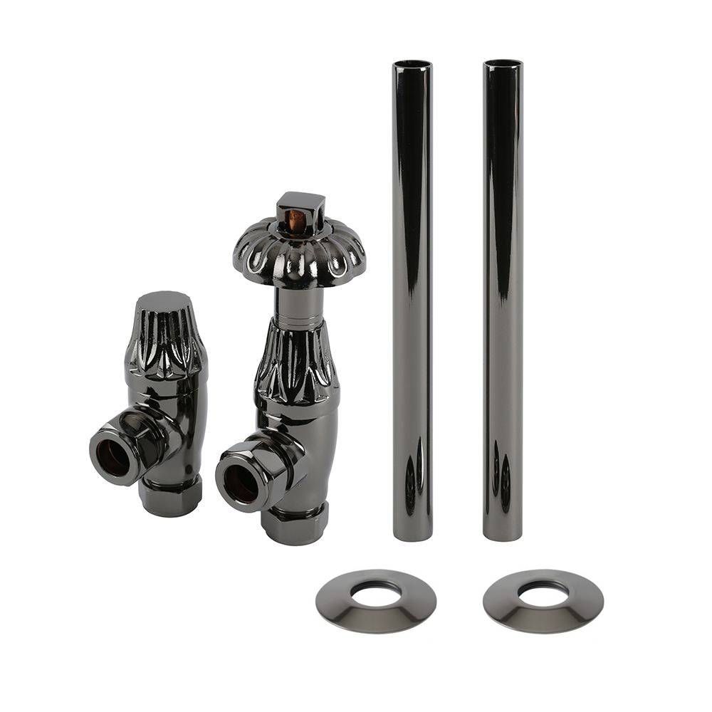 Winkelventile Retro, Thermostatisch inkl. Rohrstücke für 15mm Kupferrohre, Schwarzes Nickel - Paar – Regent
