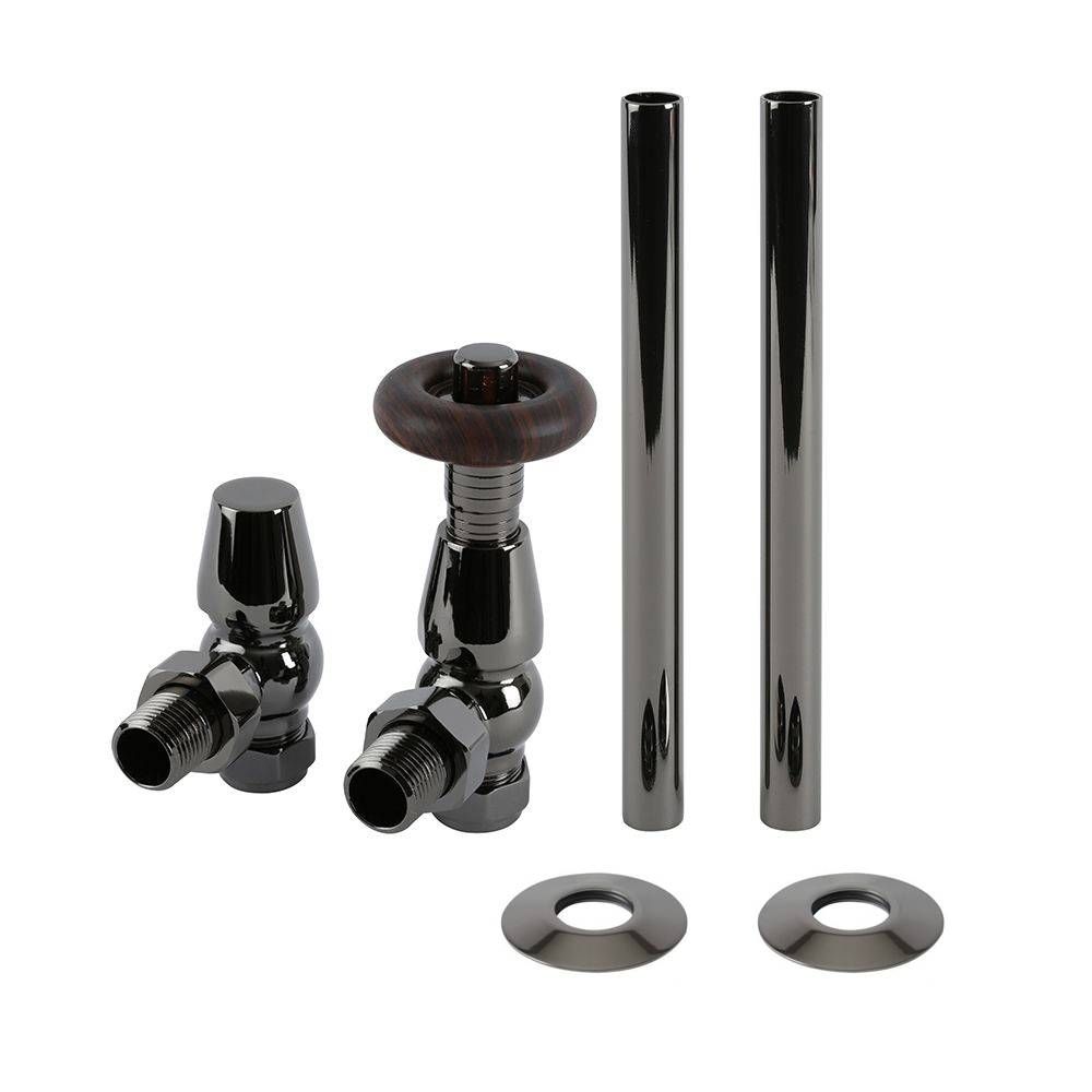 Traditionelle Winkelventile, Thermostatisch inkl. Rohrstücke für 15mm Kupferrohre, Schwarzes Nickel - Paar – Regent