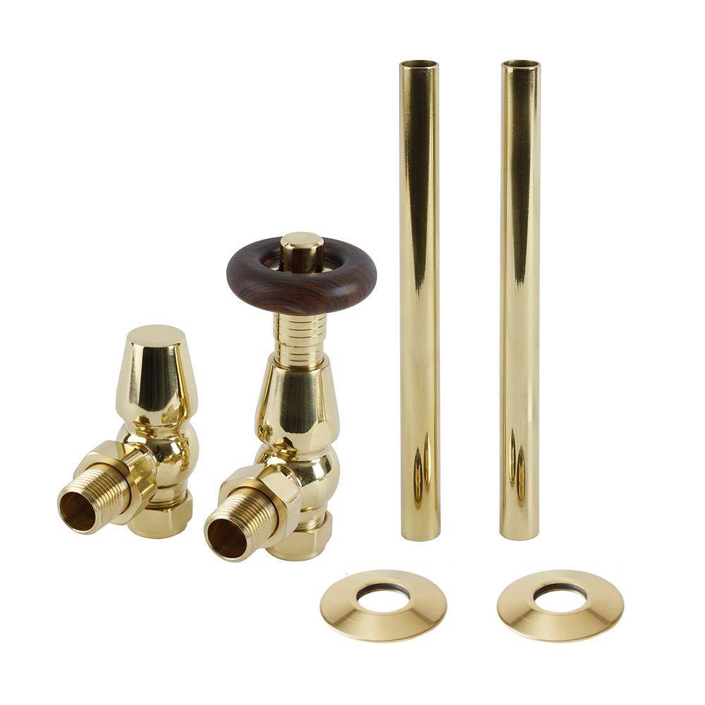 Traditionelle Winkelventile, Thermostatisch inkl. Rohrstücke für 15mm Kupferrohre, Poliertes Messing - Paar – Regent
