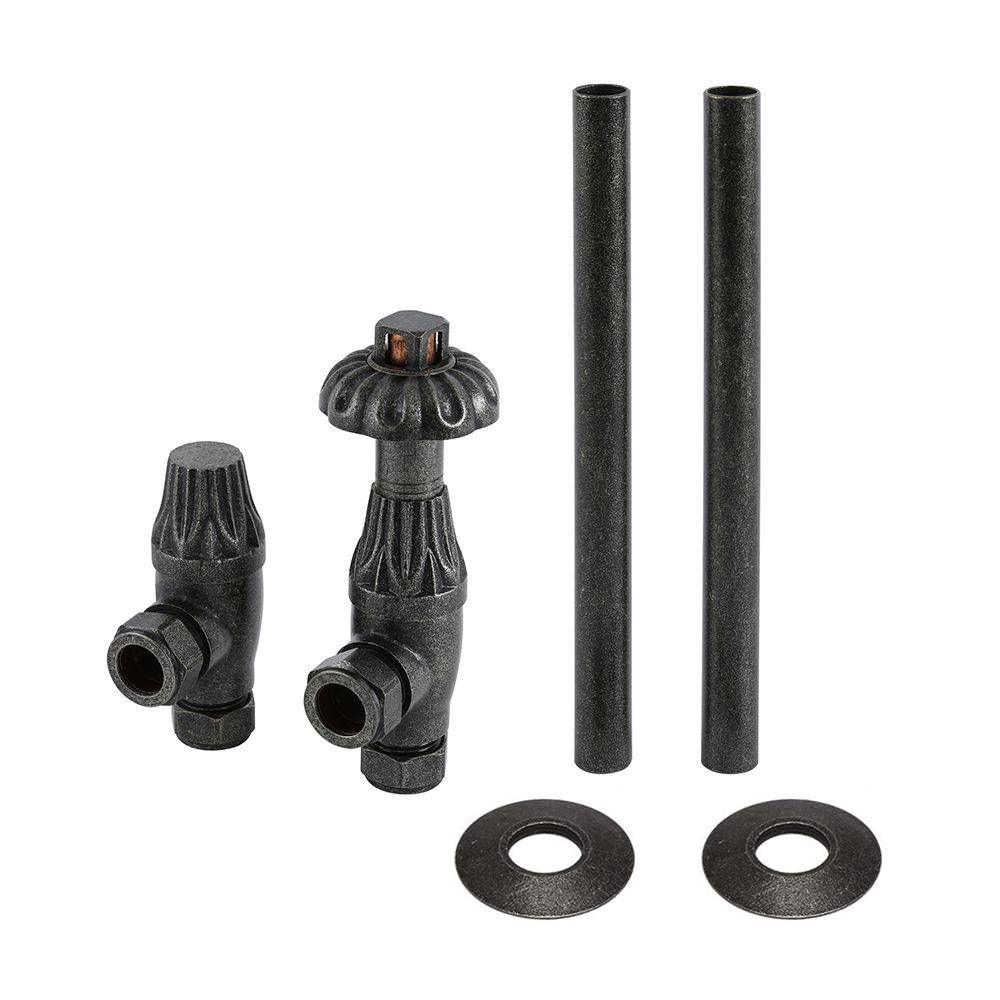 Winkelventile Retro, Thermostatisch inkl. Rohrstücke für 15mm Kupferrohre, Zinnoptik - Paar – Regent