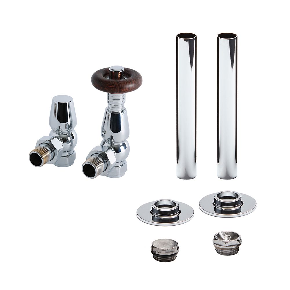 Traditionelles Winkelventilset & Rohrhülsen (thermostatisch) – Farbe wählbar