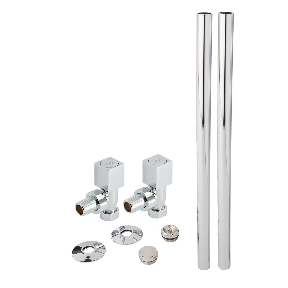 Eckiges Winkelventilset & Rohrverbindungen, 15mm - Chrom