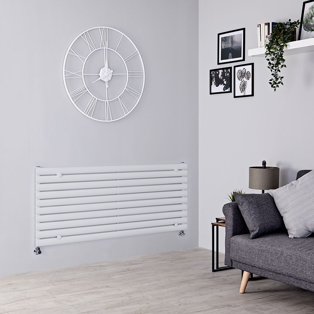 Design Heizköper (einlagig), horizontal - 590mm x 1400mm, 1143W – Weiß - Revive