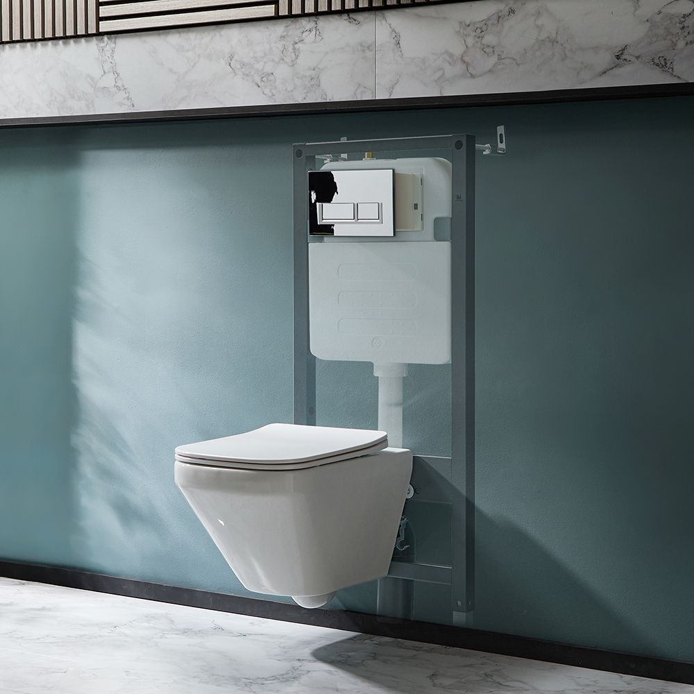 Rahmenloses Hänge-WC inkl. Sitz mit Absenkautomatik und hohem Wandrahmen | Betätigungsplatte wählbar - Exton