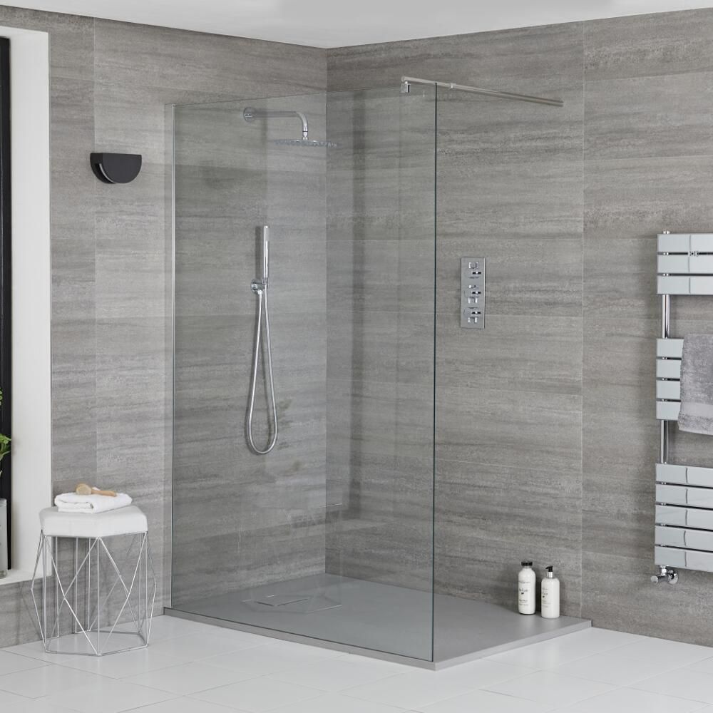 Walk-In Dusche mit Duschwanne mit Schiefer-Effekt in Anthrazit - Wählbare Größe - Portland