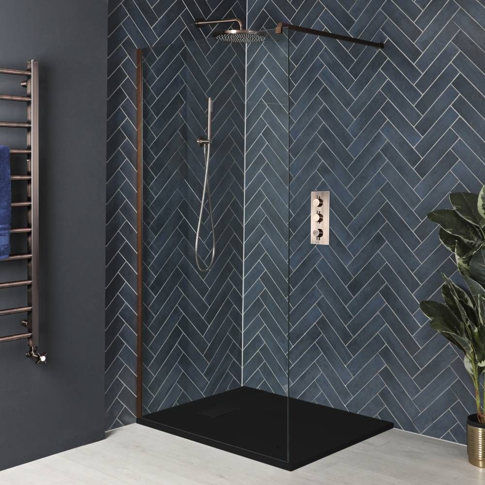 Walk-In Dusche, Kupfer - inkl. Duschwanne mit Schiefer-Effekt (Finish wählbar) - wählbare Größe - Eris