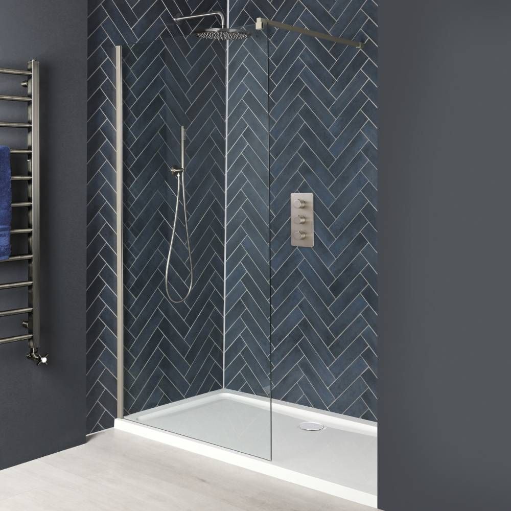 Walk-In Dusche, gebürstetes Nickel, für Nische - inkl. Duschtasse, Größe wählbar - Harting