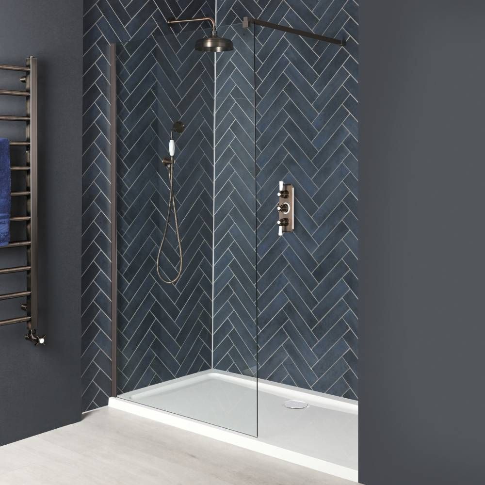 Walk-In Dusche, matte Bronze, für Nische - inkl. Duschwanne, Größe wählbar - Augusta