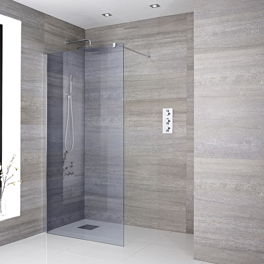 Getönte Walk-In Duschwand, Chrom, für Nische - Breite und Duschrinne wählbar – Portland-Luna