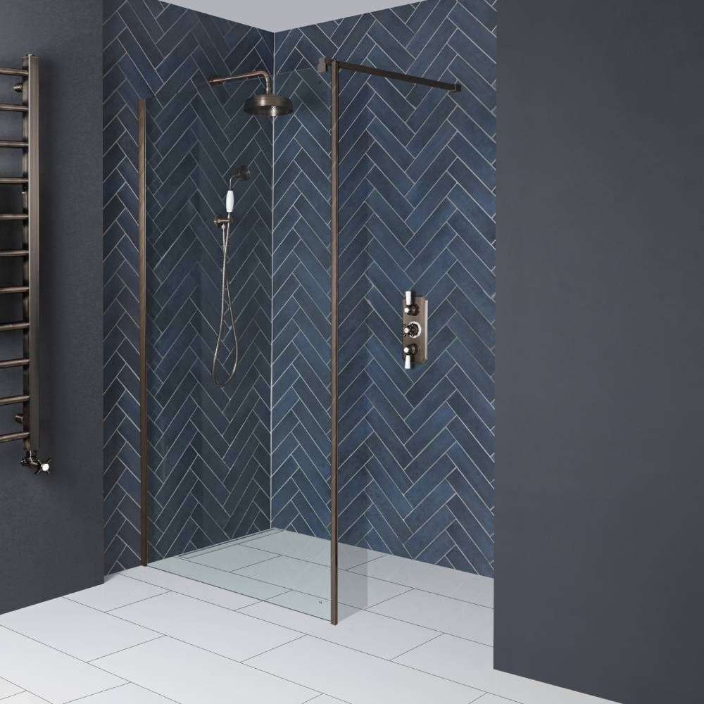 Walk-In Duschwand, matte Bronze - Höhe 1950mm, Breite und Seitenpaneel wählbar - Augusta
