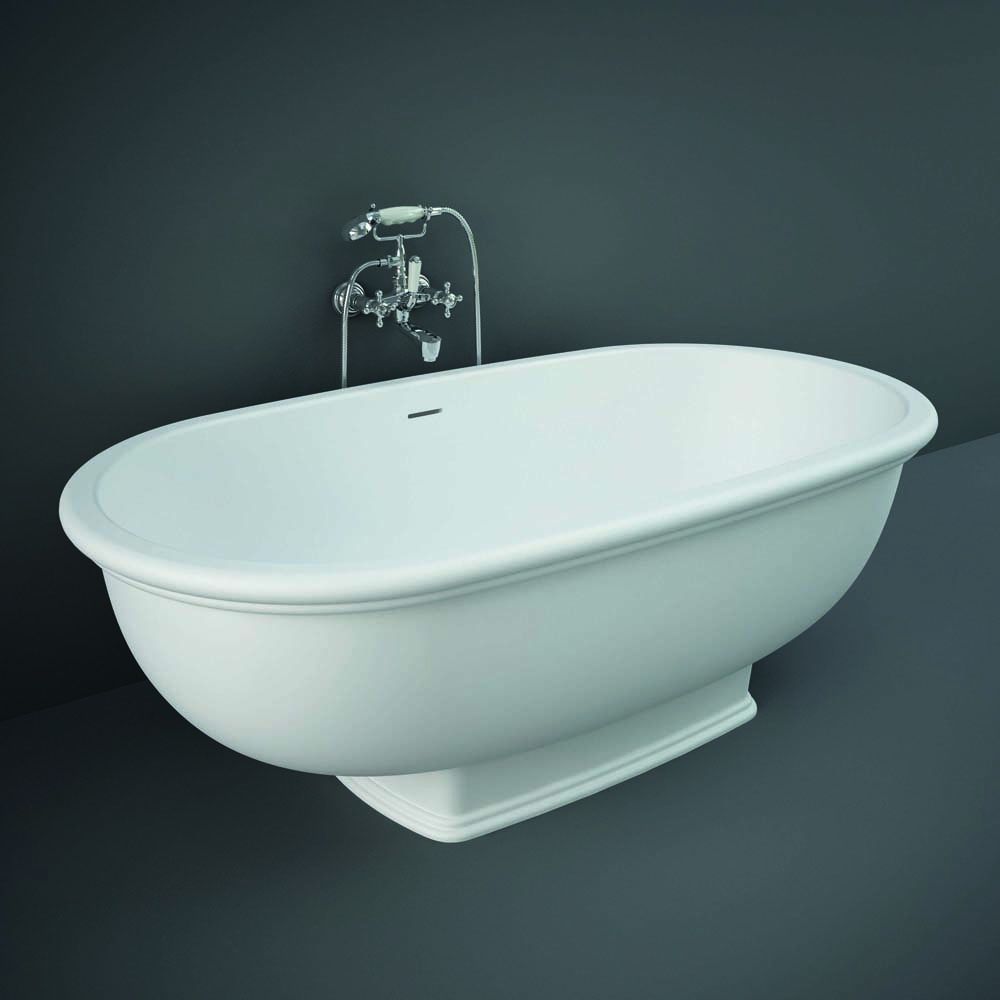 Traditionelle Freistehende Badewanne mit zwei Rückenschrägen, Matt Weiß, 1560mm x 810mm - RAK Washington x Hudson Reed
