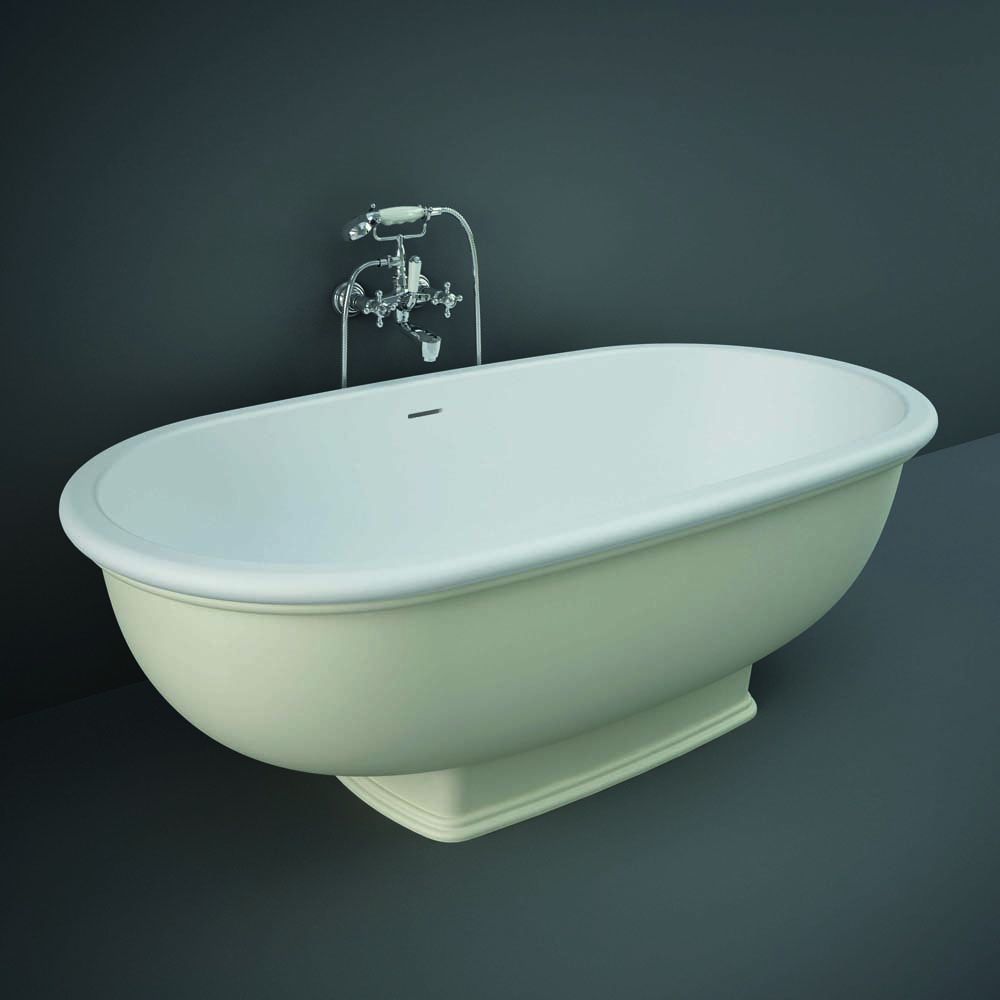 Traditionelle Freistehende Badewanne mit zwei Rückenschrägen, Matt Greige, 1560mm x 810mm - RAK Washington x Hudson Reed