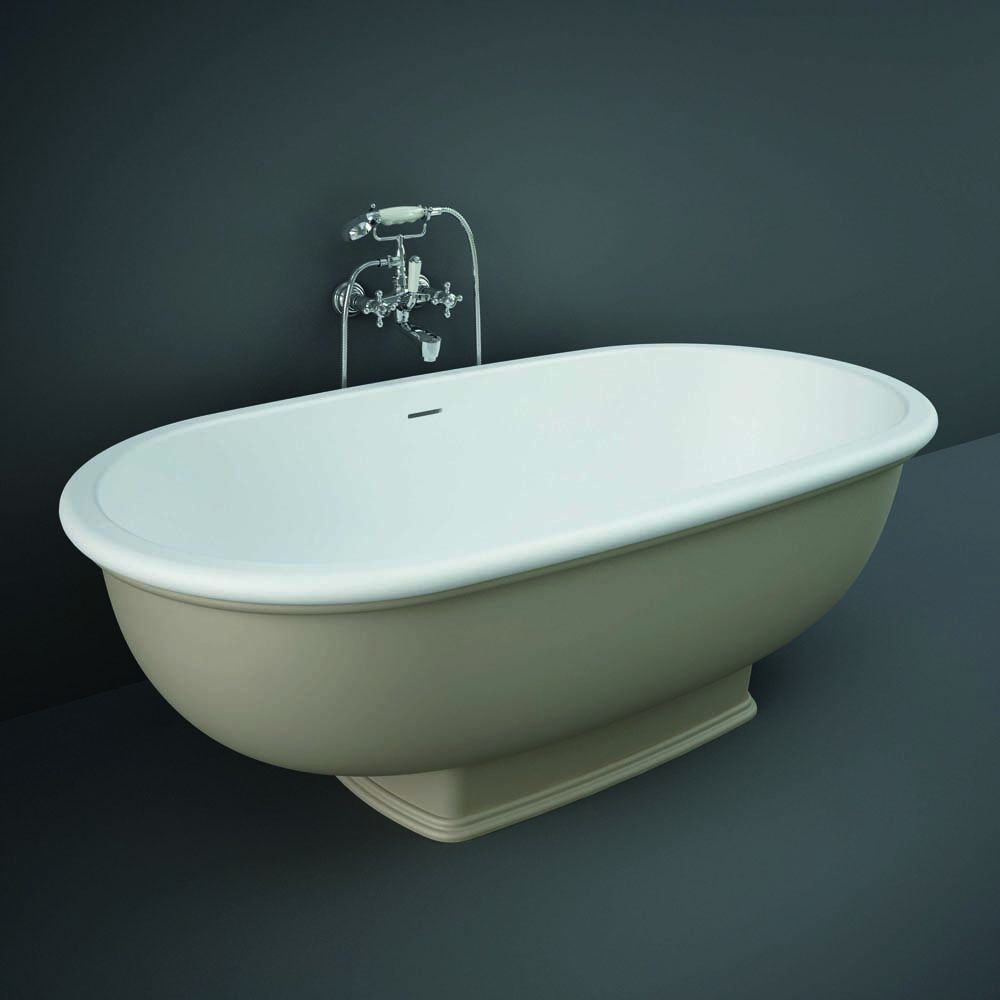 Traditionelle Freistehende Badewanne mit zwei Rückenschrägen, Matt Cappuccino, 1560mm x 810mm - RAK Washington x Hudson Reed