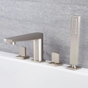 Traditionelle 4-Loch Wannenrandarmatur mit Brause in gebürstetem Nickel - Harting