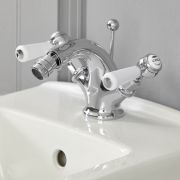 Bidet Armatur mit Zugstangen-Ablaufgarnitur, Hebelgriffe - Chrom und Weiß - Elizabeth