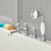 Elizabeth Traditionelle 4-Loch Kreuzgriff-Wannenarmatur mit ausziehbarer Handbrause - Wählbares Finish