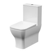 Eckiges Stand-WC mit aufgesetztem Spülkasten, Spülrandlos inkl. Sitz mit Absenkautomatik
