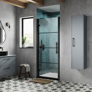 Duschtür mit Scharnieren in Matt-Schwarz inkl. Duschwanne – Größe wählbar – Apex