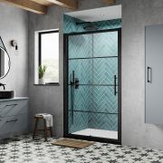 Duschschiebetür in Matt-Schwarz & Duschwanne (Nischeneinbau) Größe wählbar – Apex