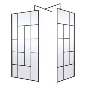 Walk-In Dusche mit abstraktem Gittermuster | Schwarz, Eckeinbau - inkl. Duschwanne – Größe und Seitenpaneel wählbar