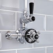 Hudson Reed Elizabeth - Retro Twin Aufputz-Thermostat für 1 Verbraucher - Chrom/Schwarz