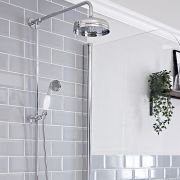 Retro-Duschsäule, ohne Armatur - inkl. rundem 194mm Duschkopf und Handbrause – Chrom/Weiß – Elizabeth