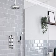 Retro Unterputz Duschsystem mit Thermostat, Decken-Duschkopf und Handbrause, Chrom/Schwarz - Elizabeth