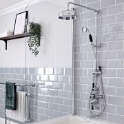 Retro Duschsäule mit Aufputz-Thermostat und wandmontiertem Wanneneinlauf, Chrom/Schwarz - Elizabeth