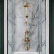 Duschsäule mit Aufputz-Thermostat - inkl. 194mm rundem Duschkopf, Handbrauseset und Wanneneinlauf – satiniertes Gold – Elizabeth