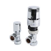 Winkelventilset mit Thermostat, Chrom,  für 15mm Kupferrohr