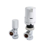 Winkelventilset mit Thermostat, Weiß, für 15mm Kupferrohr