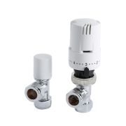 Winkelventilset mit Thermostat, Weiß, für 15mm Kupferrohr