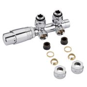 Mittelanschlussgarnitur Eck-Ausführung Manuell & thermostatisch Chrom inkl. Multiadapter für 14mm Kupferrohre im Set