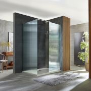 Walk-In Dusche mit geriffeltem Glas | Chrom, Eckeinbau - inkl. Duschwanne – Größe wählbar - Florence