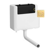 Unterputzspülkasten für Standtoiletten – Einlass unten - inkl. eckiger Betätigungstaste in gebürstetem Messing