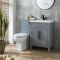 Waschtischunterschrank 600mm & WC-Einheit Hellgrau mit Richmond-Stand-WC | Farbe und Design der Griffe wählbar - Warwick