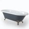 Freistehende Badewanne mit zwei Rückenschrägen, Steingrau, 1795mm x 785mm, Mittelablauf - Füße in gebürstetem Gold - Elton