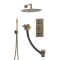 Duschsystem mit Unterputz-Thermostat und Umsteller – inkl. Wand-Duschkopf, Handbrause und Überlauf-Wannenfüller mit Ablauf – Gebürstetes Messing – Clarus