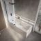 Rechteck-Badewanne mit Duschzone inkl. Badewannenaufsatz in Schwarz 1700mm x 750mm, Seiten- & Endverkleidung wählbar – Sandford