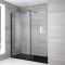 Walk-In Dusche, Schwarz, für Nische – inkl. Duschwanne mit Schiefer-Effekt (Finish wählbar) – Größe und Seitenpaneel wählbar – Nox